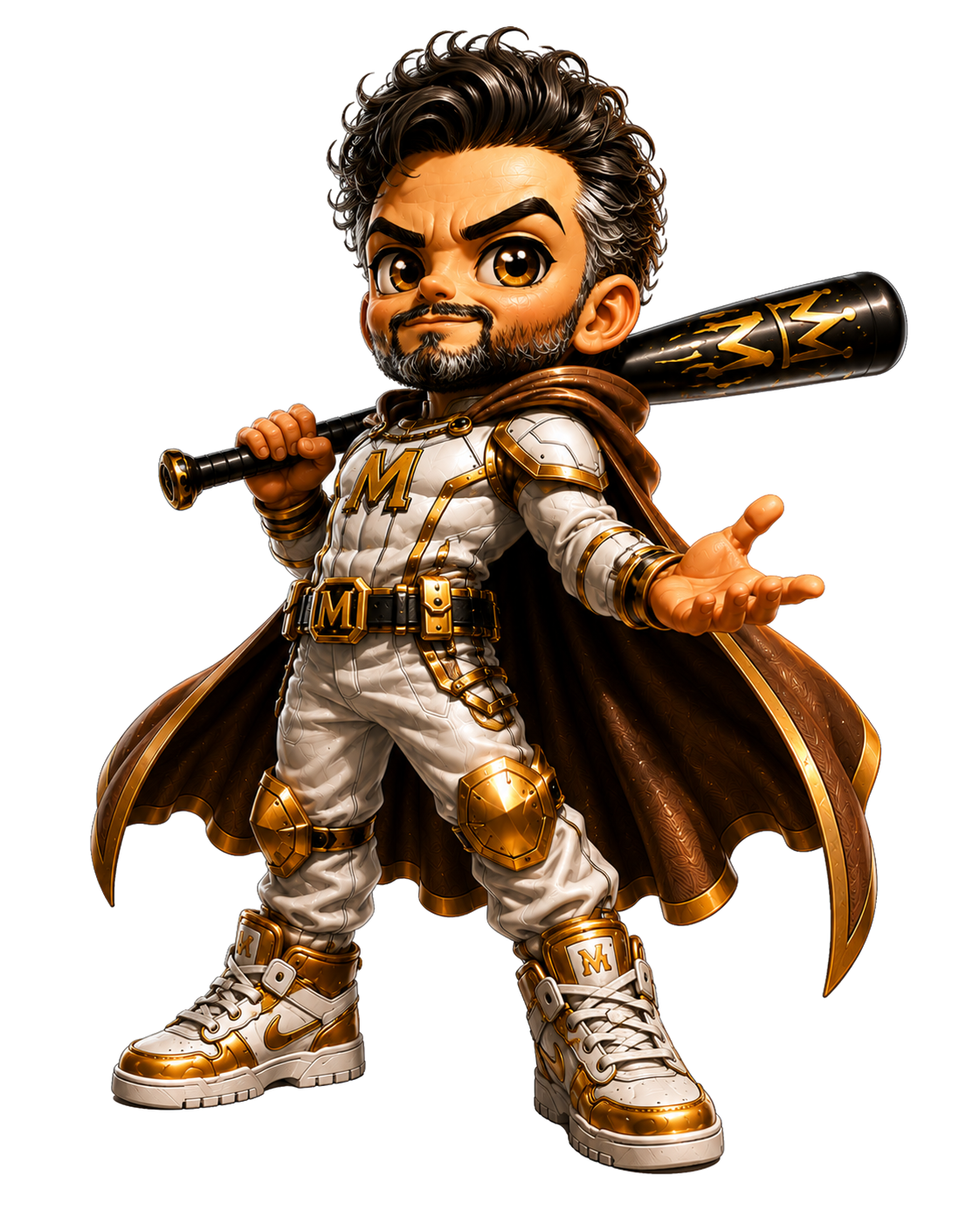 Personaje heroico MiniYoos con bate dorado y capa